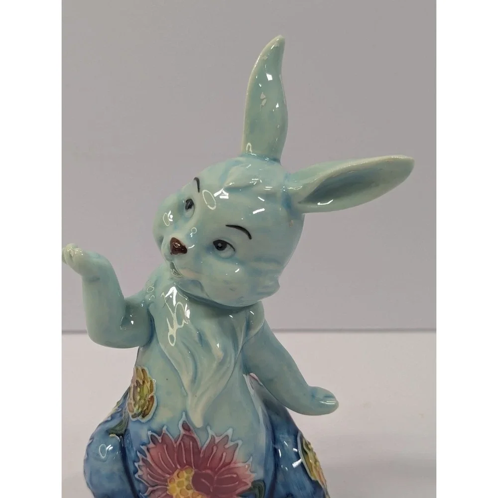 PAVONE Porcelain Rabbit Bunny Figure W Floral Accents
